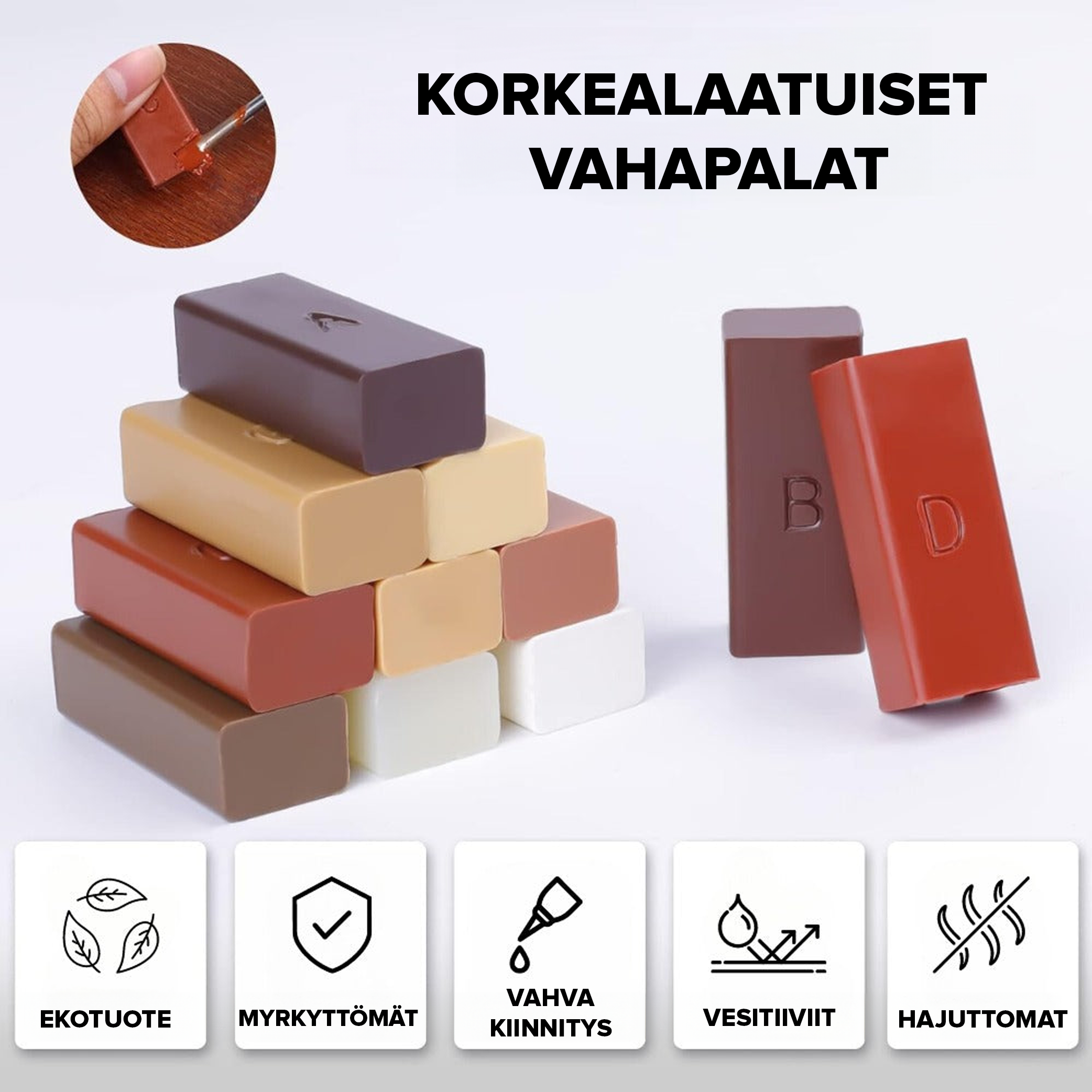 11-osainen lisävahapaketti puumateriaaleille, listoille ja lattioille (Vakiosävyt) - BeeFix™